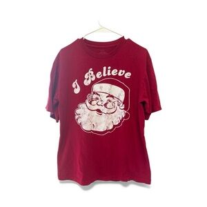 Mystical Festive Red 'I Believe' Santa T-Shirt EST. Size Large